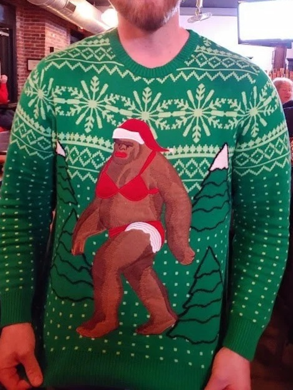 Alex Stevens Bikini Sasquatch Ugly Christmas Sweater Size XXL
